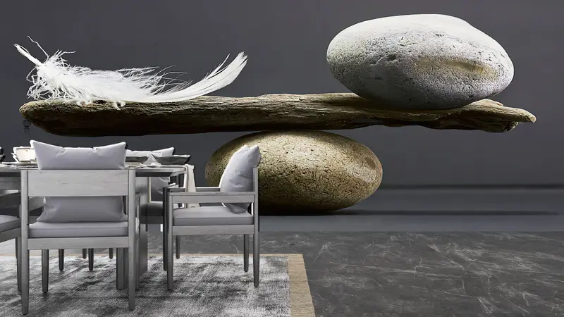 Balance of Stone and Feather, Paper Wall Art, Modern Wall Paper, Wall Paper Peel and Stick, Balance of Stone and Feather Wall Print, - 9