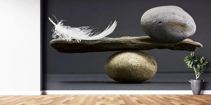 Balance of Stone and Feather, Paper Wall Art, Modern Wall Paper, Wall Paper Peel and Stick, Balance of Stone and Feather Wall Print, - 2