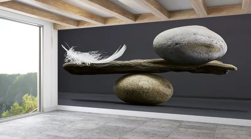 Balance of Stone and Feather, Paper Wall Art, Modern Wall Paper, Wall Paper Peel and Stick, Balance of Stone and Feather Wall Print, - 1