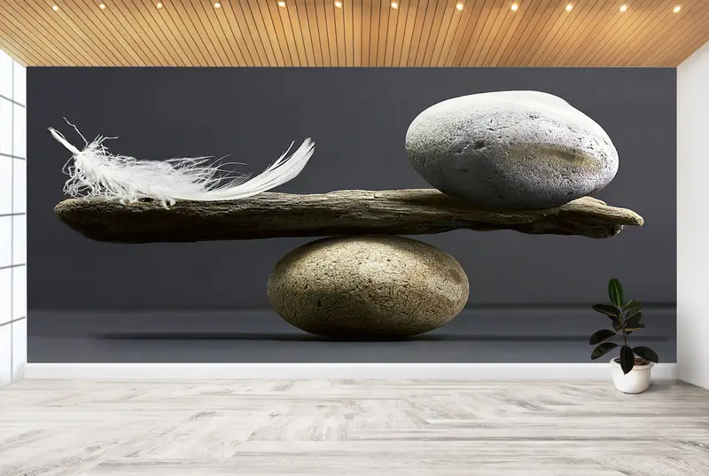 Balance of Stone and Feather, Paper Wall Art, Modern Wall Paper, Wall Paper Peel and Stick, Balance of Stone and Feather Wall Print, - 10