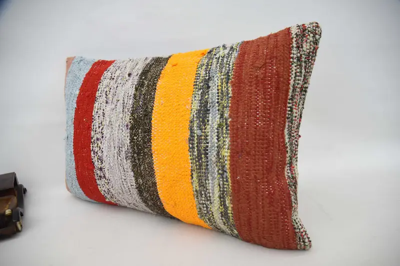 Turkish Corner Pillow, Vintage Kilim Throw Pillow, Antique Pillows, Cushion Cover, Home Decor Pillow, 16x24 Yellow Pillow Case - 5