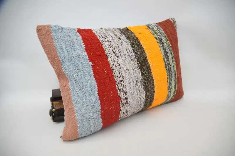 Turkish Corner Pillow, Vintage Kilim Throw Pillow, Antique Pillows, Cushion Cover, Home Decor Pillow, 16x24 Yellow Pillow Case - 3