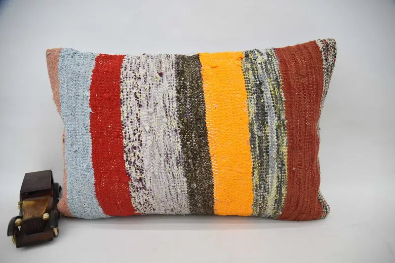 Turkish Corner Pillow, Vintage Kilim Throw Pillow, Antique Pillows, Cushion Cover, Home Decor Pillow, 16x24 Yellow Pillow Case - 4