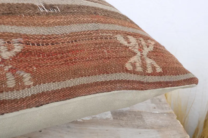Yoga Pillow Case, Vintage Kilim Throw Pillow, Pillow, Pillow for Couch, Boho Pillow, 12x20 Brown Pillow Cover, Bolster Throw Cushion Cover - 6