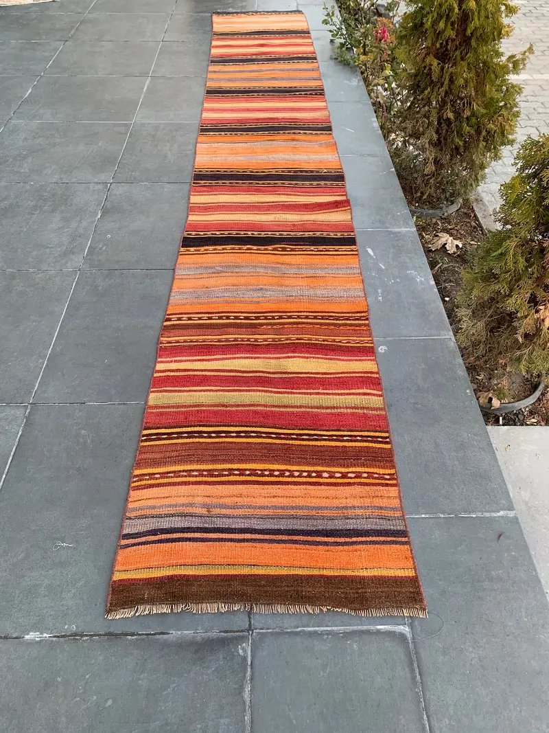 Elegant Black & Red Rug, 2.2x14 ft Floral & Geometric