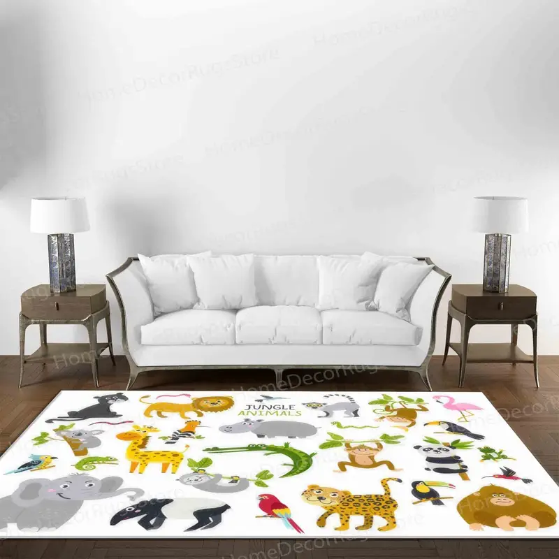 Çocuk Oyun Odası ve Çocuk Odası için Safari Macera Baskılı Halı