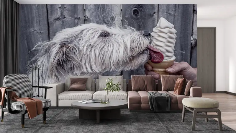 Paper Wall Art, Cute Dog Wall Poster, Modern Wall Paper, Custom Wall Paper, Cute Dog Wall Paper, Dog Ice Cream Wall Painting, - 9