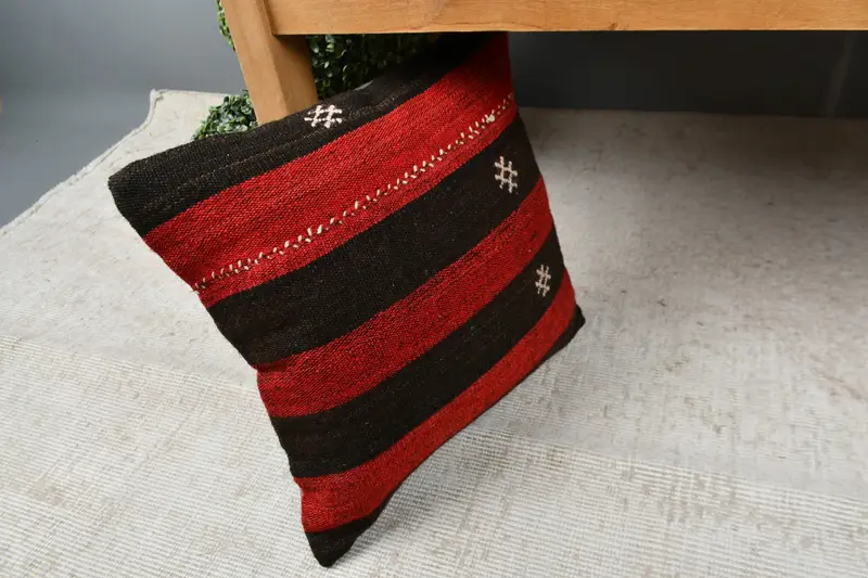 Home Decor Pillow, Boho Pillow, Cushion Cover, Throw Kilim Pillow, 16x16 Red Pillow Cover, Square Throw Cushion Cover, Toss Pillow Case - 7