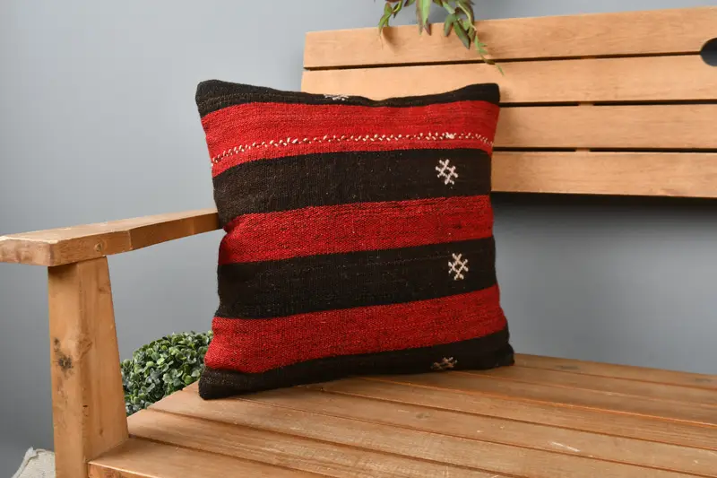 Home Decor Pillow, Boho Pillow, Cushion Cover, Throw Kilim Pillow, 16x16 Red Pillow Cover, Square Throw Cushion Cover, Toss Pillow Case - 1