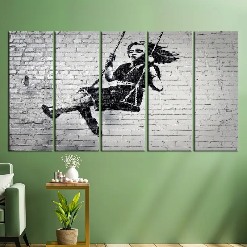 Banksy Girl On Swing, Swing Girl Wall Art, Banksy Girl Artwork, Graffiti Wall Art,Canvas Wall Art, Home Decor, Modern Wall Art, Wall Decor, - 5