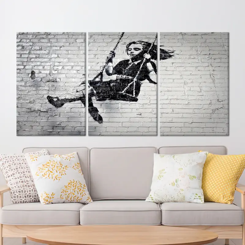Banksy Girl On Swing, Swing Girl Wall Art, Banksy Girl Artwork, Graffiti Wall Art,Canvas Wall Art, Home Decor, Modern Wall Art, Wall Decor, - 3