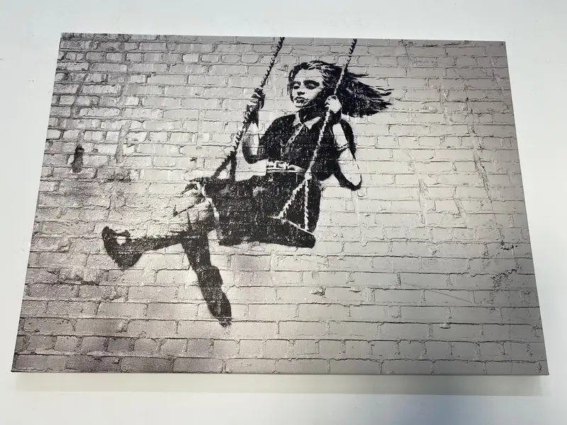 Banksy Girl On Swing, Swing Girl Wall Art, Banksy Girl Artwork, Graffiti Wall Art,Canvas Wall Art, Home Decor, Modern Wall Art, Wall Decor, - 1