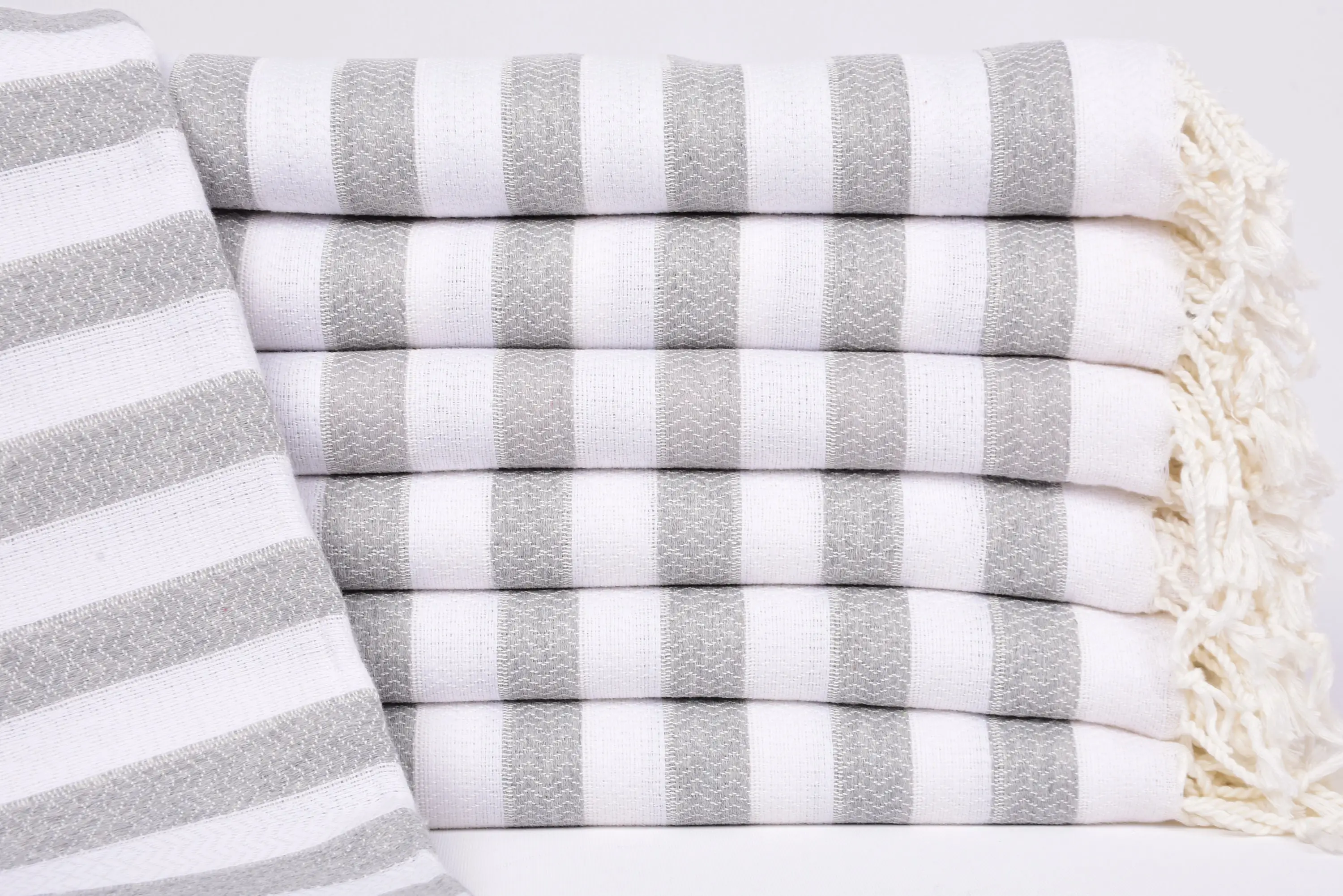Personalized Beach Towel Gray Striped, 70x36 Inches, Organic Cotton - 1