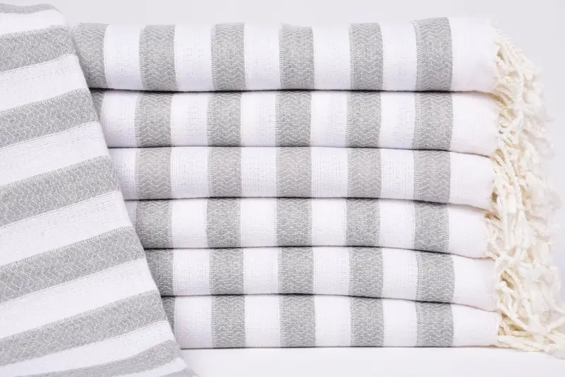 Personalized Beach Towel Gray Striped, 70x36 Inches, Organic Cotton