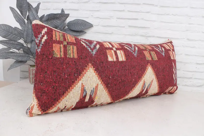 16x36 Red Pillow Case, Turkish Kilim Pillow, Hippie Throw Cushion, Pillow for Sofa, Cushion Cover, Shabby Chic Cushion Cover, Antique Pillows - 3