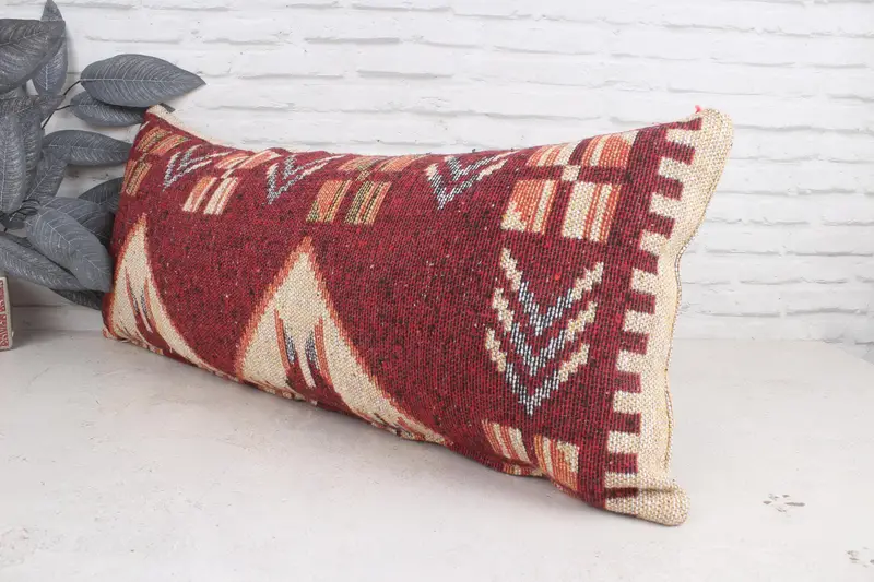 16x36 Red Pillow Case, Turkish Kilim Pillow, Hippie Throw Cushion, Pillow for Sofa, Cushion Cover, Shabby Chic Cushion Cover, Antique Pillows - 4