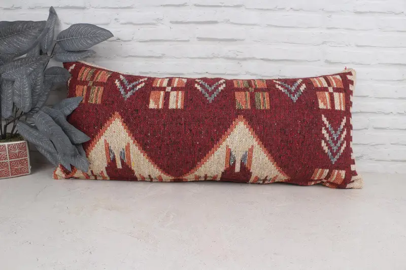 16x36 Red Pillow Case, Turkish Kilim Pillow, Hippie Throw Cushion, Pillow for Sofa, Cushion Cover, Shabby Chic Cushion Cover, Antique Pillows - 1