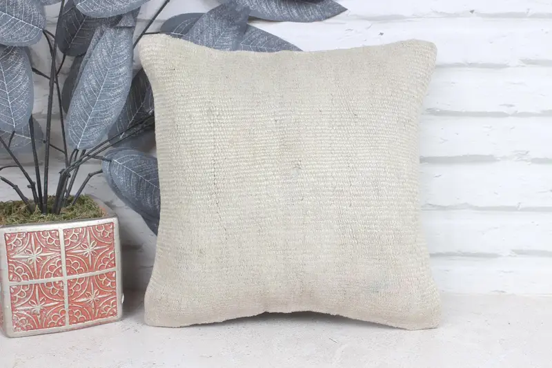 Vintage Kilim Pillow, Turkish Pillow, Wholesale Pillow Case, Pillow for Sofa, 12x12 Beige Cushion, Accent Throw Pillow, Cushion Case - 1