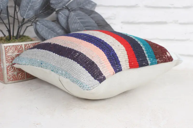 Vintage Kilim Throw Pillow, Kilim Cushion Sham, Turkish Kilim Pillow, Accent Throw Pillow Sham, Pillow Case, 12x12 Blue Cushion Case - 6
