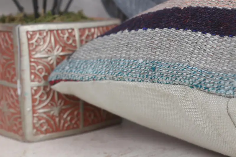 Vintage Kilim Throw Pillow, Kilim Cushion Sham, Turkish Kilim Pillow, Accent Throw Pillow Sham, Pillow Case, 12x12 Blue Cushion Case - 7