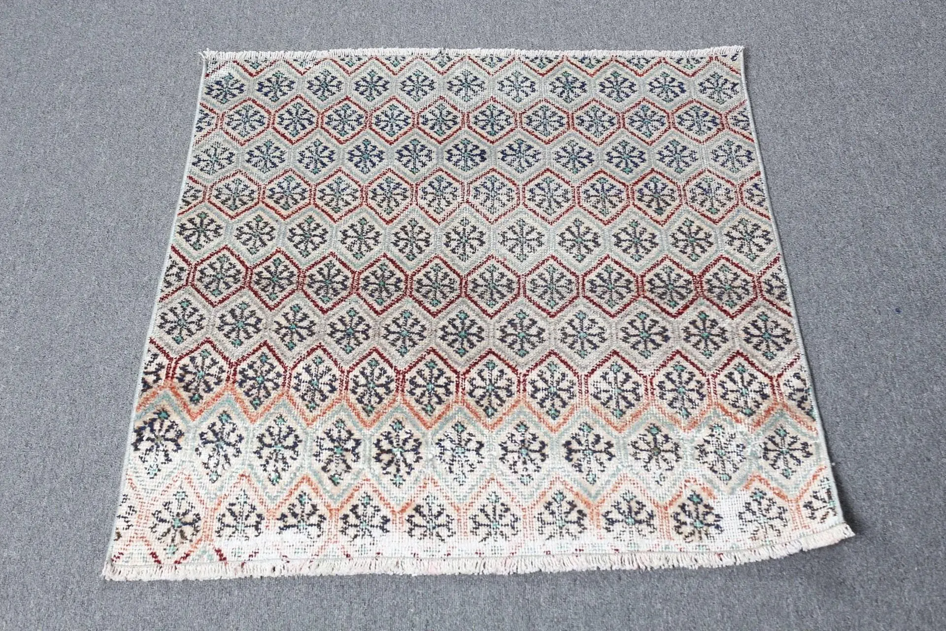 Rug, 2.8x3 ft Turkish Rug, Blue Southwestern Rug Wool - 1