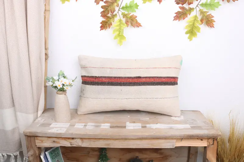 12x20 White Cushion Cover, Cushion Cover, Gift Pillow, Turkish Pillow, Shabby Chic Cushion, Wool Kilim Pillow Pillow, Throw Kilim Pillow - 1