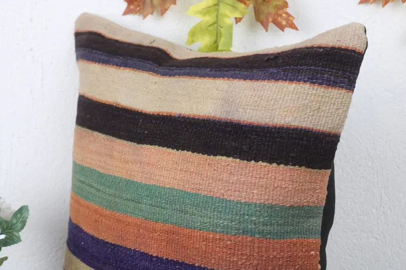 Ethnic Throw Pillow Cover, Garden Cushion Case, Kilim Pillow Cover, 16x16 Blue Pillow Cover, Pillow for Sofa, Antique Pillows, Pillow Cover - 5