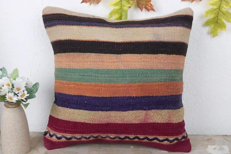 Ethnic Throw Pillow Cover, Garden Cushion Case, Kilim Pillow Cover, 16x16 Blue Pillow Cover, Pillow for Sofa, Antique Pillows, Pillow Cover - 2