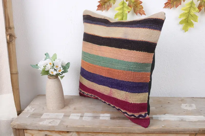 Ethnic Throw Pillow Cover, Garden Cushion Case, Kilim Pillow Cover, 16x16 Blue Pillow Cover, Pillow for Sofa, Antique Pillows, Pillow Cover - 4