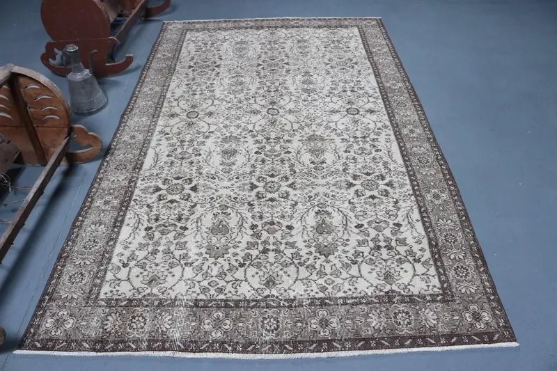Oushak Halı, 5.2x8.6 ft Türk Halısı, Gri Ombré Halı Yünü - 1