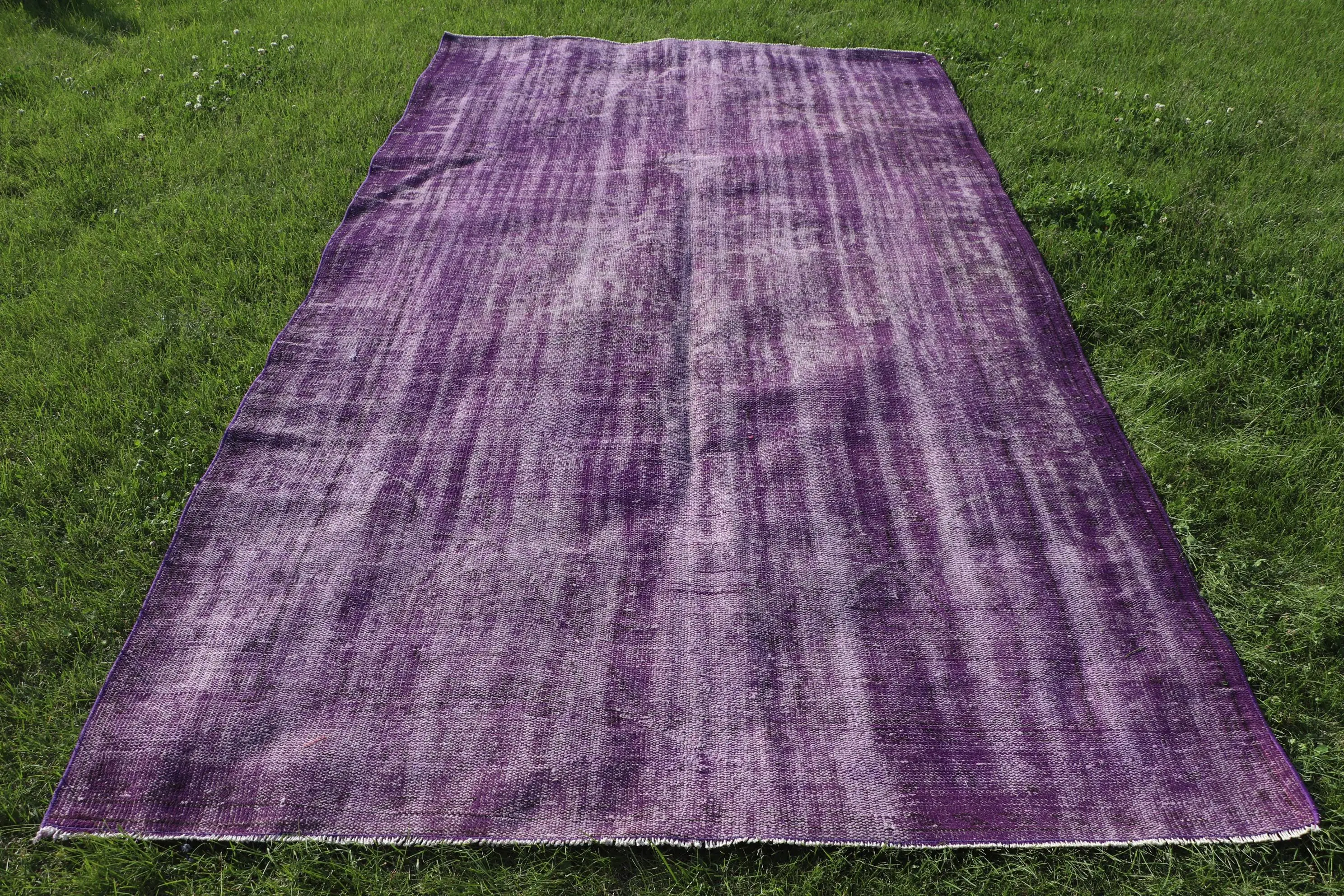 5.6x9.8 ft Vintage Halı, Türk Halısı, Mor Katı Yün Halı - 1