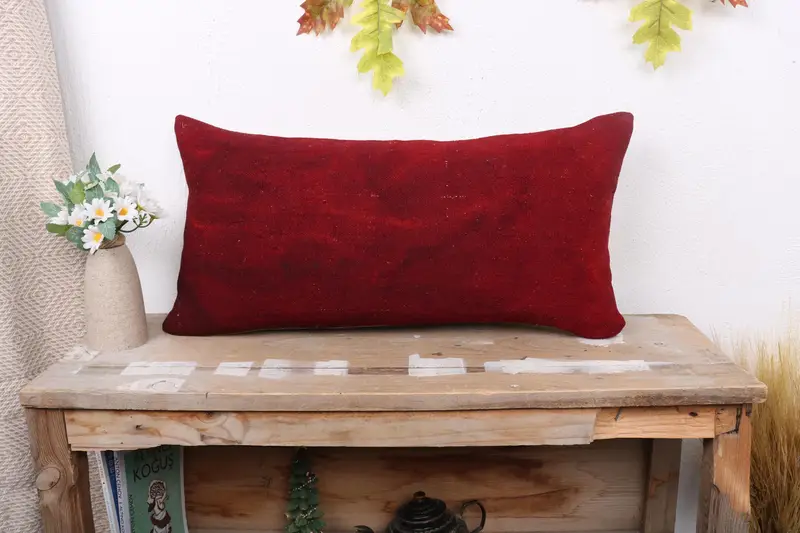 Ethnic Pillow Sham, Boho Pillow, Cushion Cover, 12x24 Red Pillow, Pillow for Couch, Vintage Kilim Pillow, Outdoor Throw Pillow Case - 1
