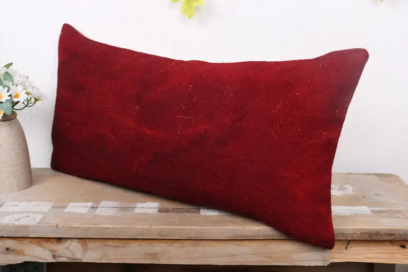 Ethnic Pillow Sham, Boho Pillow, Cushion Cover, 12x24 Red Pillow, Pillow for Couch, Vintage Kilim Pillow, Outdoor Throw Pillow Case - 4