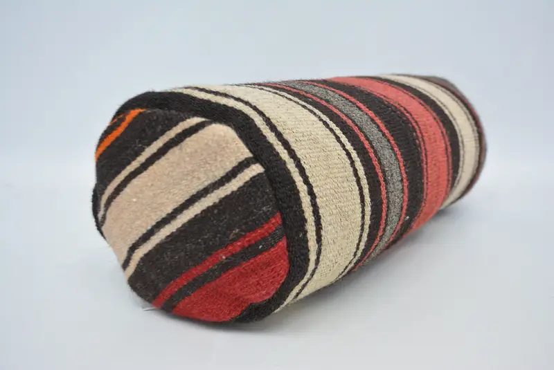 Almohada de tiro de rayas beige y roja, cojín vintage bordado