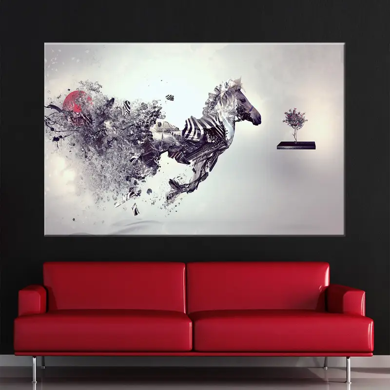 Özet zebra sanatı, zebra tuval duvar sanatı, vahşi hayvan baskıları, modern duvar sanatı, bölünmüş tuval sanatı, sürrealizm tuval, ilham tuval sanatı - 1