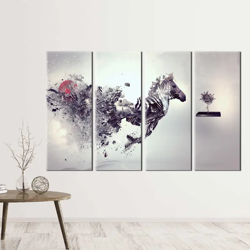 Özet zebra sanatı, zebra tuval duvar sanatı, vahşi hayvan baskıları, modern duvar sanatı, bölünmüş tuval sanatı, sürrealizm tuval, ilham tuval sanatı - 3