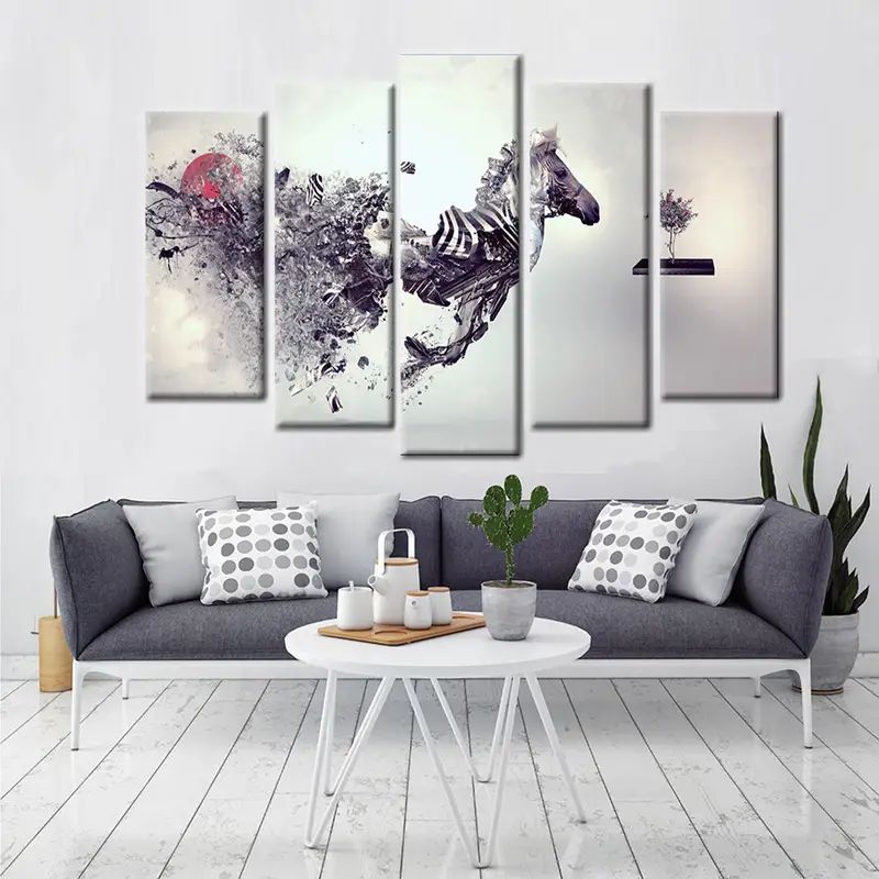 Özet zebra sanatı, zebra tuval duvar sanatı, vahşi hayvan baskıları, modern duvar sanatı, bölünmüş tuval sanatı, sürrealizm tuval, ilham tuval sanatı - 4