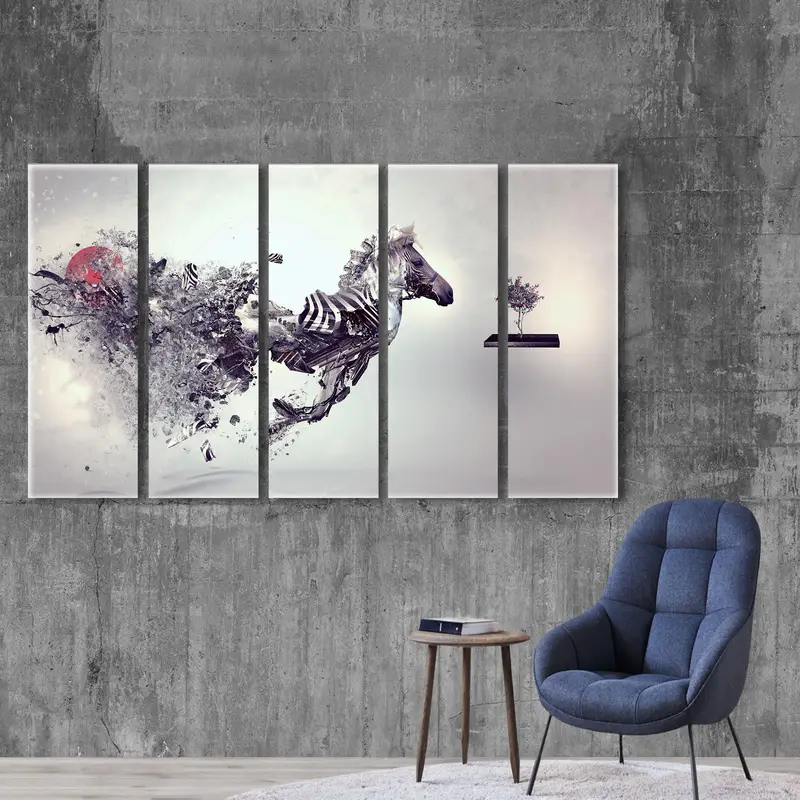 Özet zebra sanatı, zebra tuval duvar sanatı, vahşi hayvan baskıları, modern duvar sanatı, bölünmüş tuval sanatı, sürrealizm tuval, ilham tuval sanatı - 10