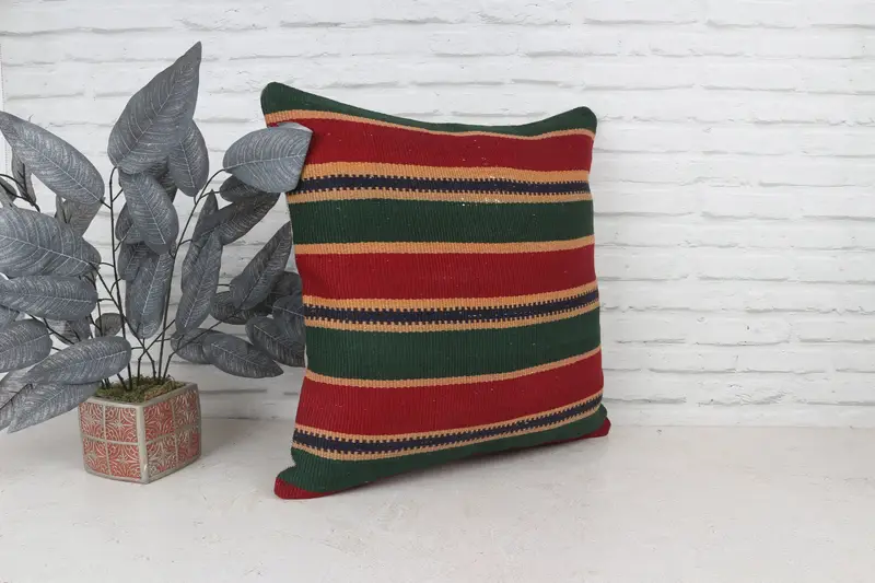 Pillow Sham, Kilim Cushion Sham, 22x22 Red Pillow, Interior Designer Pillow, Vintage Pillow, Cozy Throw Cushion Cover, Retro Throw Cushion - 4