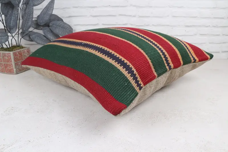 Pillow Sham, Kilim Cushion Sham, 22x22 Red Pillow, Interior Designer Pillow, Vintage Pillow, Cozy Throw Cushion Cover, Retro Throw Cushion - 7