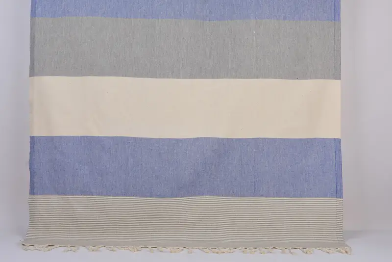 Turkish Beach Towel Organic Cotton Blue Stripes, 70x40 Inches