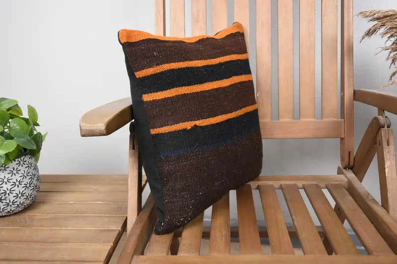 Throw Kilim Pillow, Oriental Pillow Sham, Kilim Pillow Cover, 16x16 Brown Cushion Case, Cushion Case, Vintage Pillow Sham, Interior Designer Pillow - 2