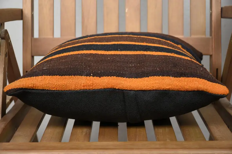 Throw Kilim Pillow, Oriental Pillow Sham, Kilim Pillow Cover, 16x16 Brown Cushion Case, Cushion Case, Vintage Pillow Sham, Interior Designer Pillow - 5