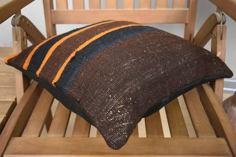 Throw Kilim Pillow, Oriental Pillow Sham, Kilim Pillow Cover, 16x16 Brown Cushion Case, Cushion Case, Vintage Pillow Sham, Interior Designer Pillow - 4