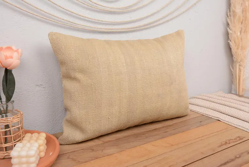 Beige Striped Decorative Pillow, 16x24 Inches, Handmade Cotton Elegance - 1