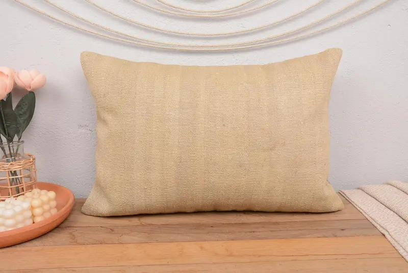 Beige Striped Decorative Pillow, 16x24 Inches, Handmade Cotton Elegance - 2
