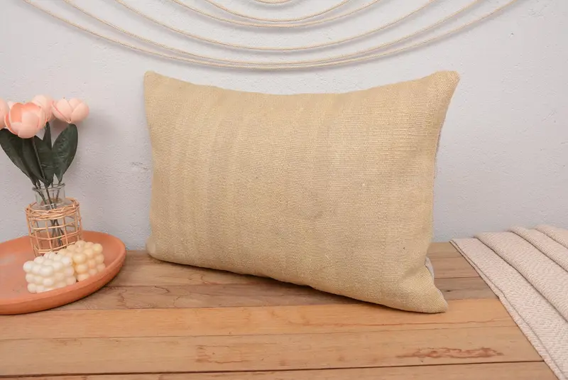 Beige Striped Decorative Pillow, 16x24 Inches, Handmade Cotton Elegance - 5