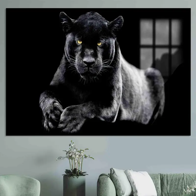 モダンなブラックパンサー キャンバス: トレンディなビッグキャット アート プリント
