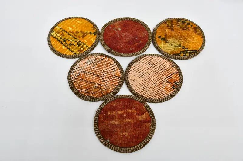 Bohemian Round Coasters, Orange and Red Ethnic Coasters