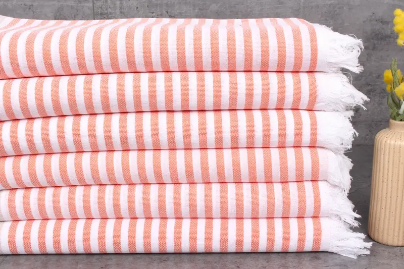 Personalized Turkish Towel Light Beige-Orange Stripes, 40x71 Inches